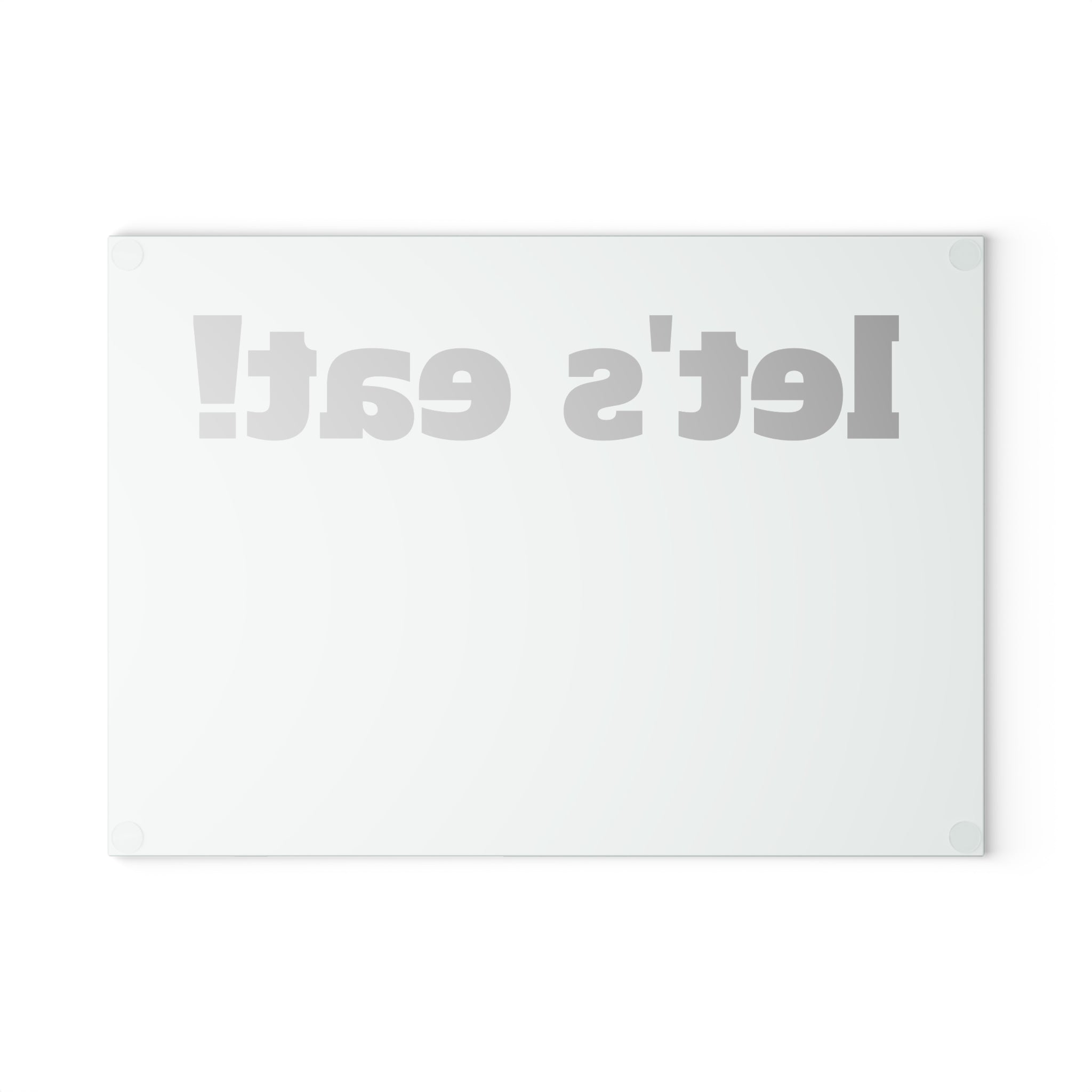 let's eat! Glass Cutting Board | Mint background, Bold black text