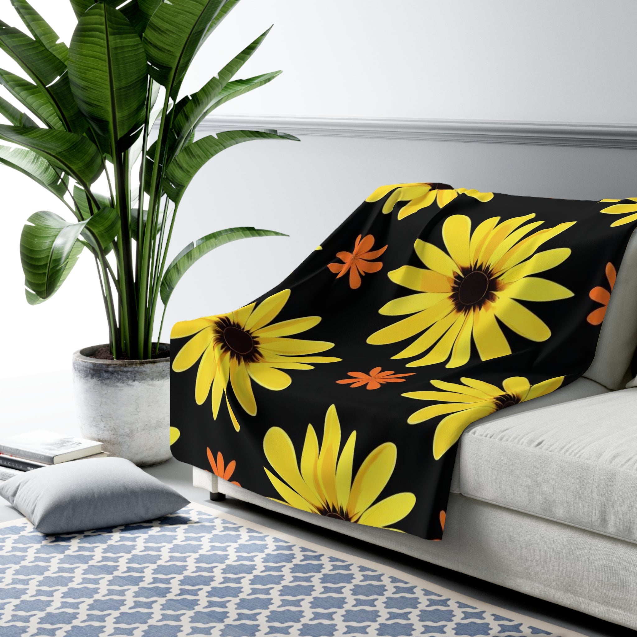 Sunflower Sherpa Blanket Cozy Floral Plush Throw