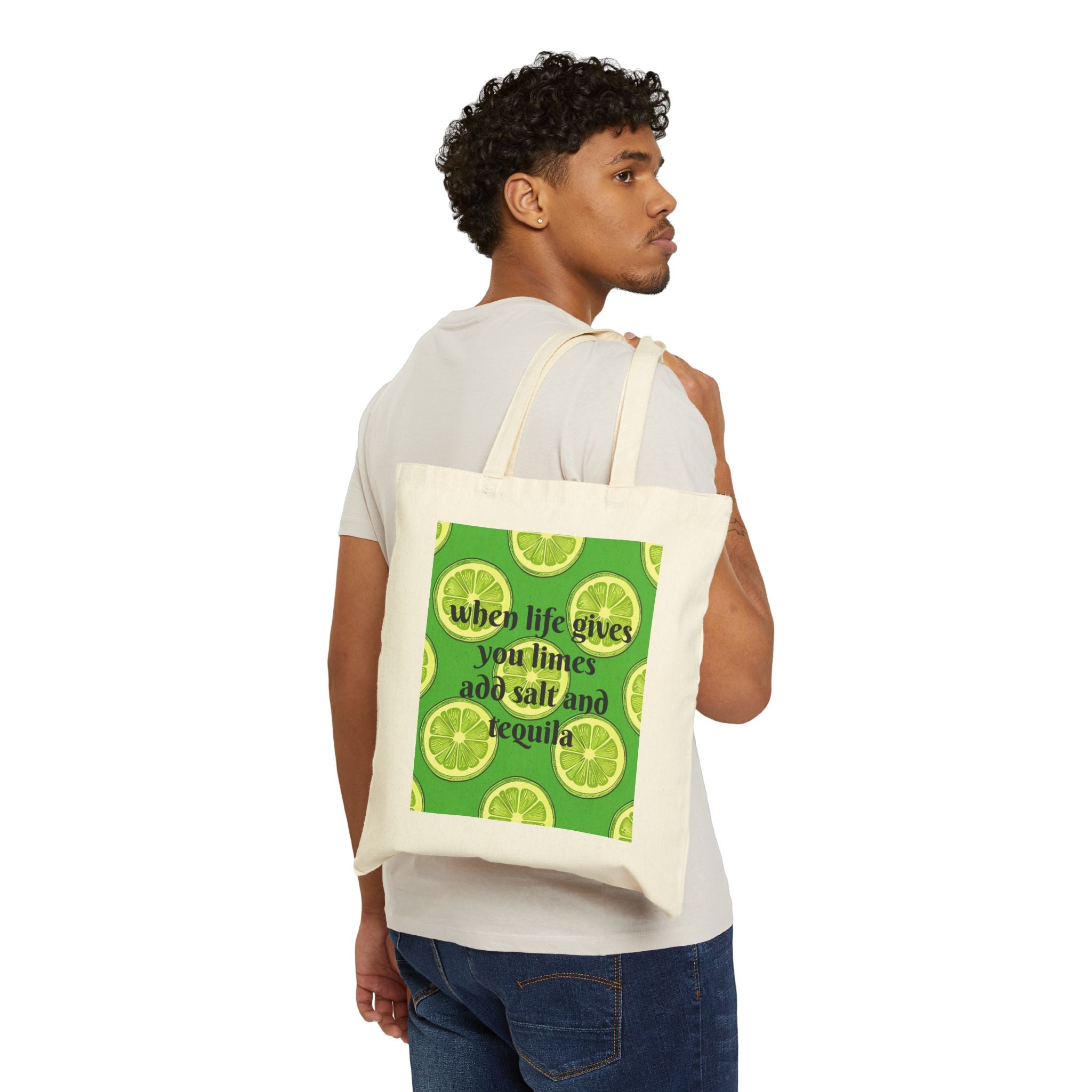Tote Bag — 'When Life Gives You Limes Add Salt and Tequila' Lime Margarita Canvas Tote