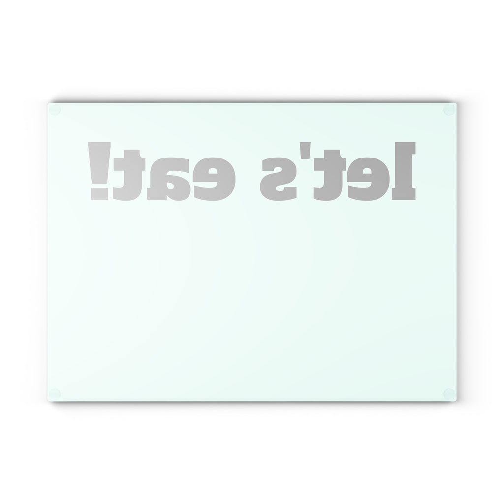 let's eat! Glass Cutting Board | Mint background, Bold black text