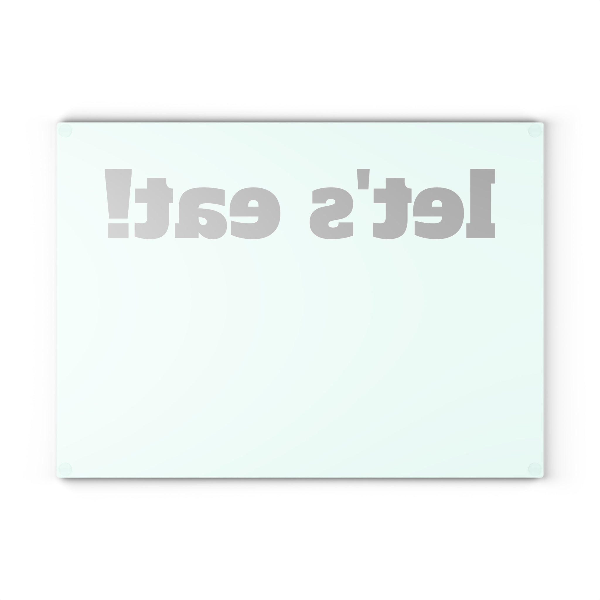 let's eat! Glass Cutting Board | Mint background, Bold black text