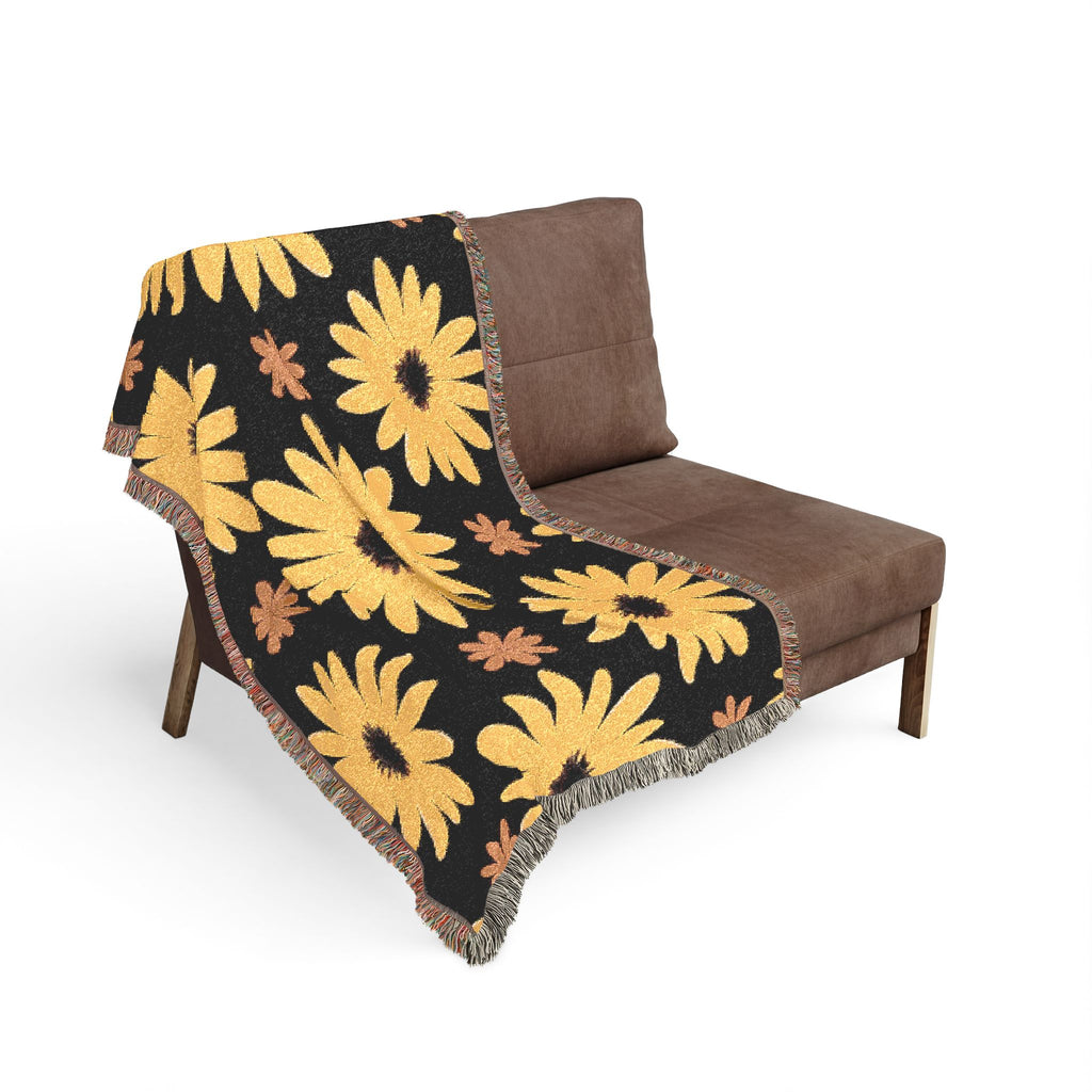 Sunflower Woven Blanket — Retro Floral Throw for Cozy Living & Gifts
