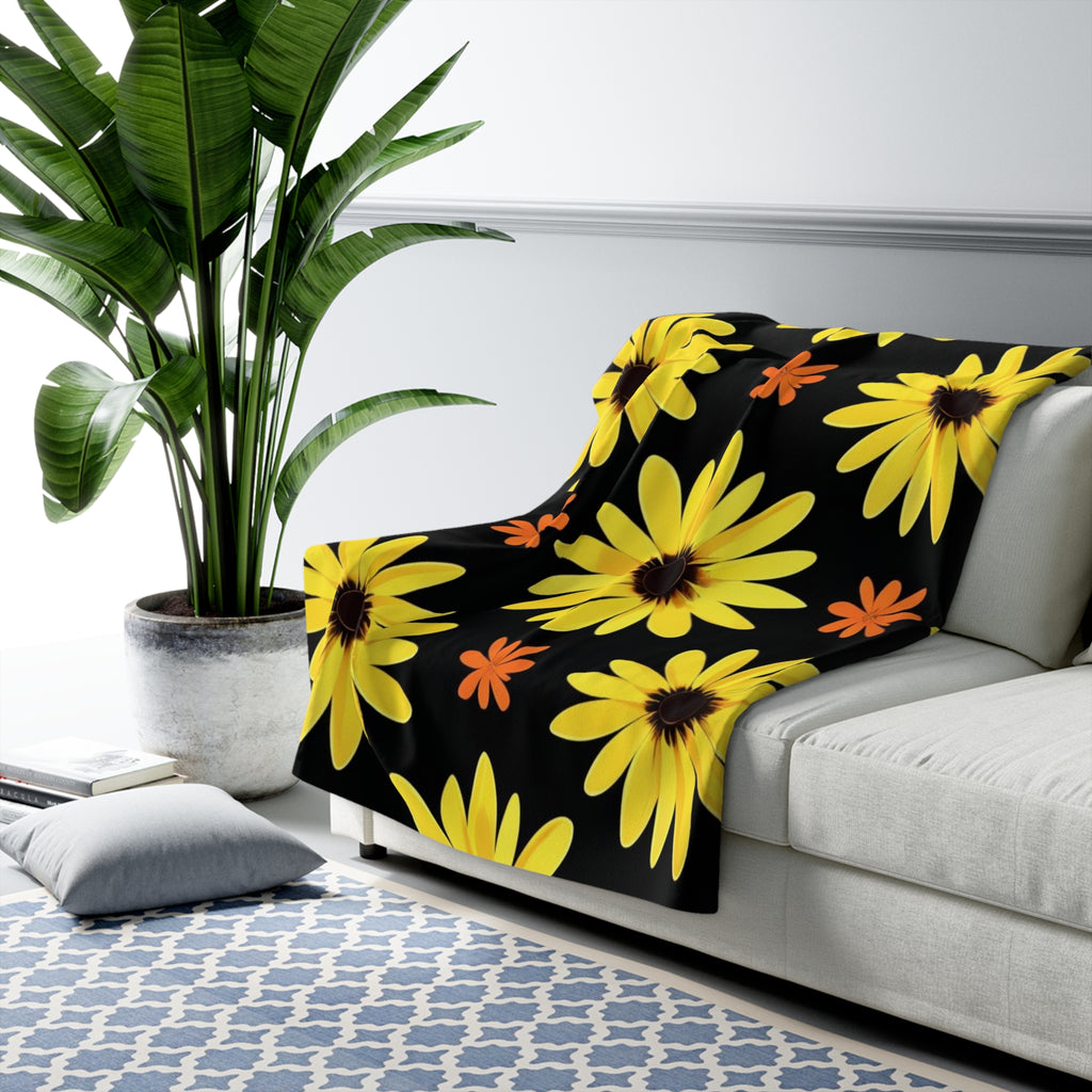 Sunflower Sherpa Blanket Cozy Floral Plush Throw