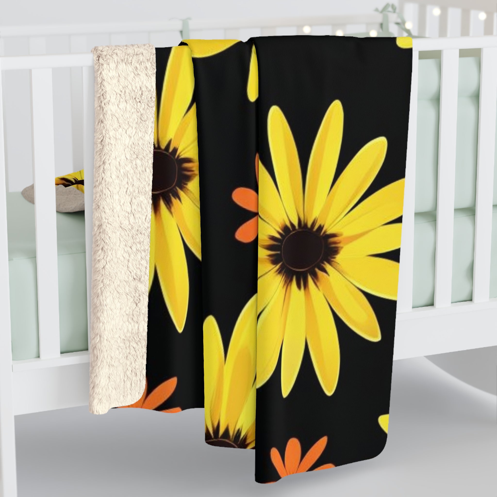 Sunflower Sherpa Blanket Cozy Floral Plush Throw